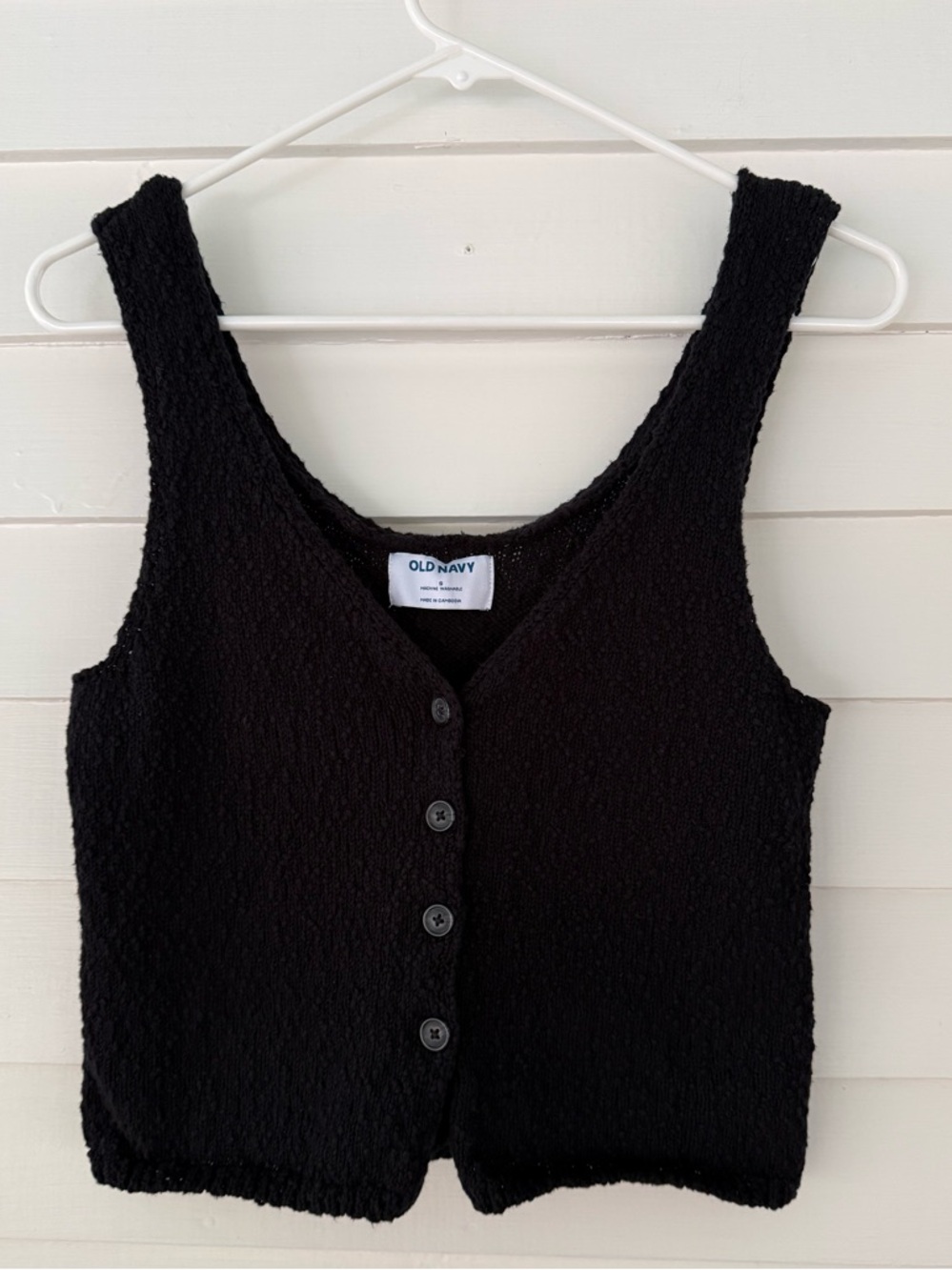Old Navy | Black Knit Button Front Tank Top Size Small Cropped
